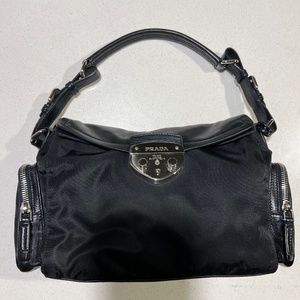 Prada Tessuto and Nappa Black Shoulder Bag